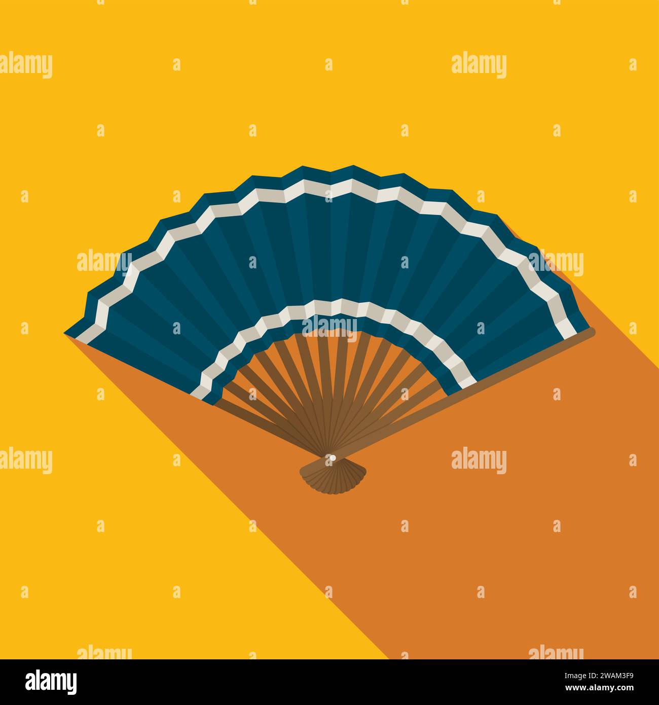 Blue hand fan icon on yellow background, Japanese and Chinese folding ...