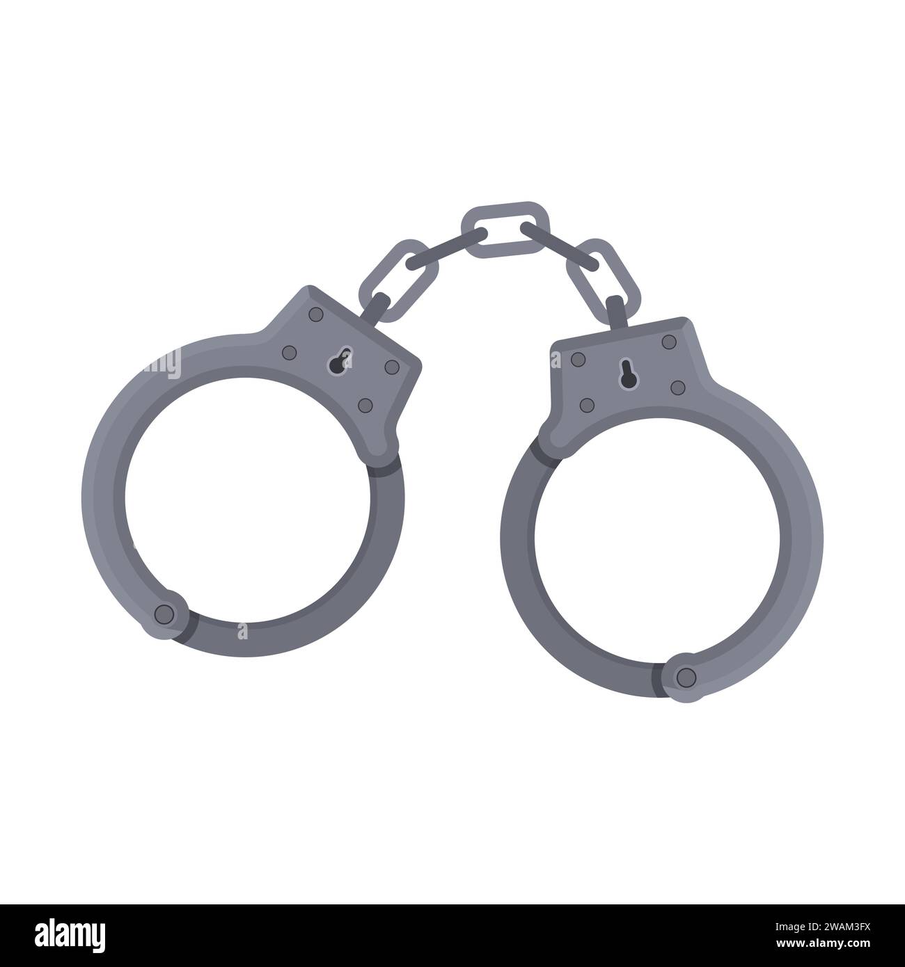 Metal handcuffs for detaining criminals isolated on white background. Outfit of a policeman. Element of police and prison icon of arrest of offender. Stock Vector