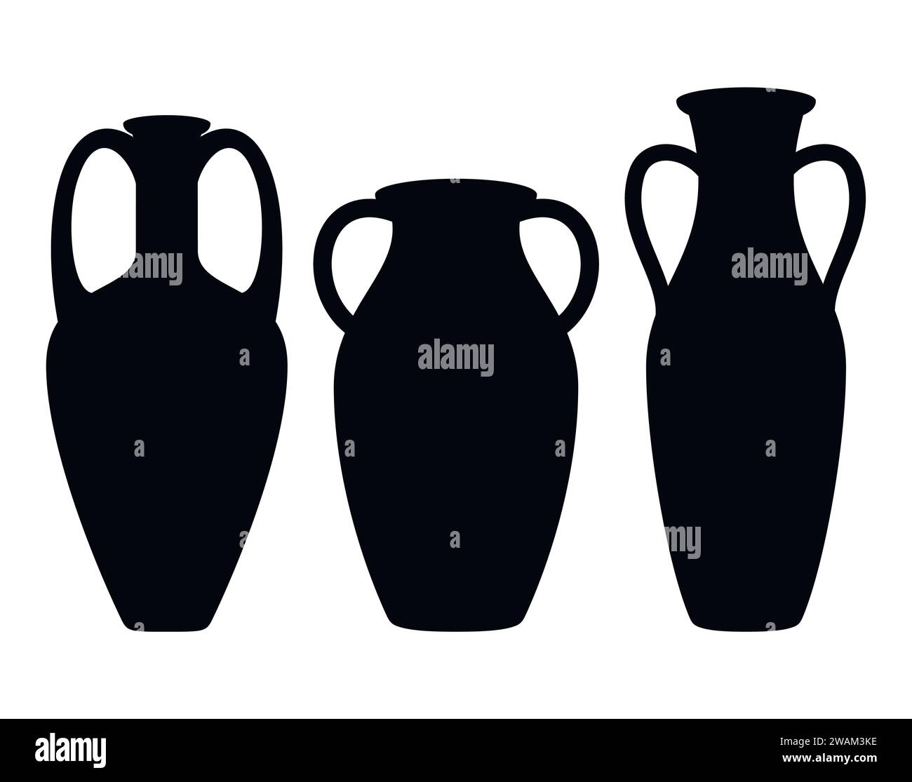 Antique amphora icons with two handles. Broken ancient clay vases jars, Old traditional vintage pot. Ceramic jug archaeological artefacts. Greek or Ro Stock Vector