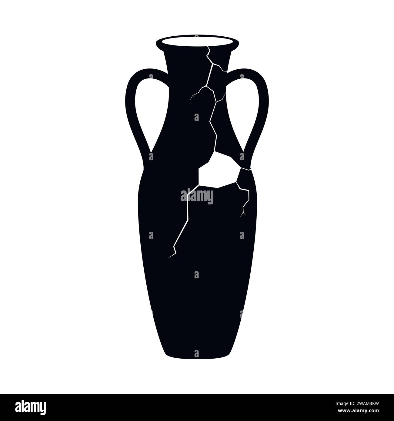 Broken ancient amphora icon with two handles. Antique clay vase jar, Old traditional vintage pot. Ceramic jug archaeological artefact. Greek or Roman Stock Vector