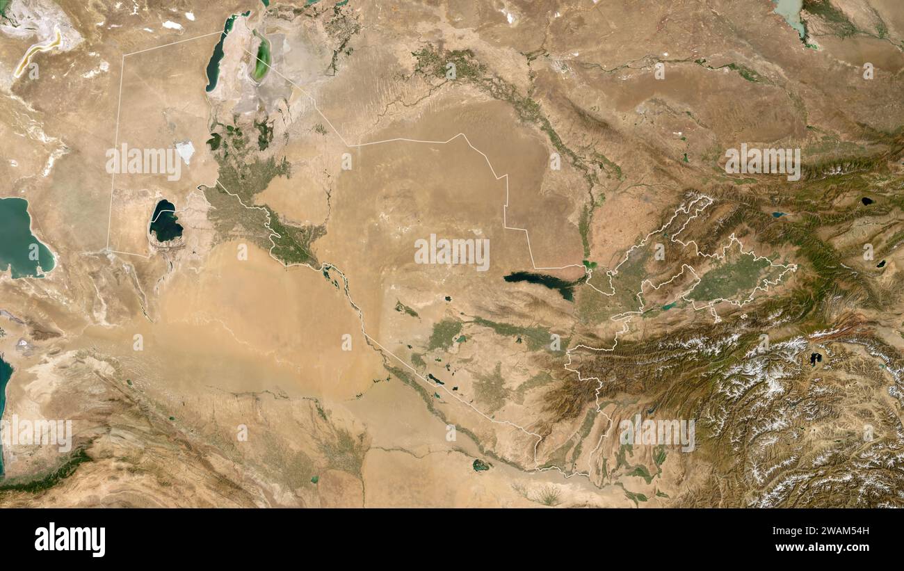 Uzbekistan outlined on a low resolution satellite map Stock Photo - Alamy
