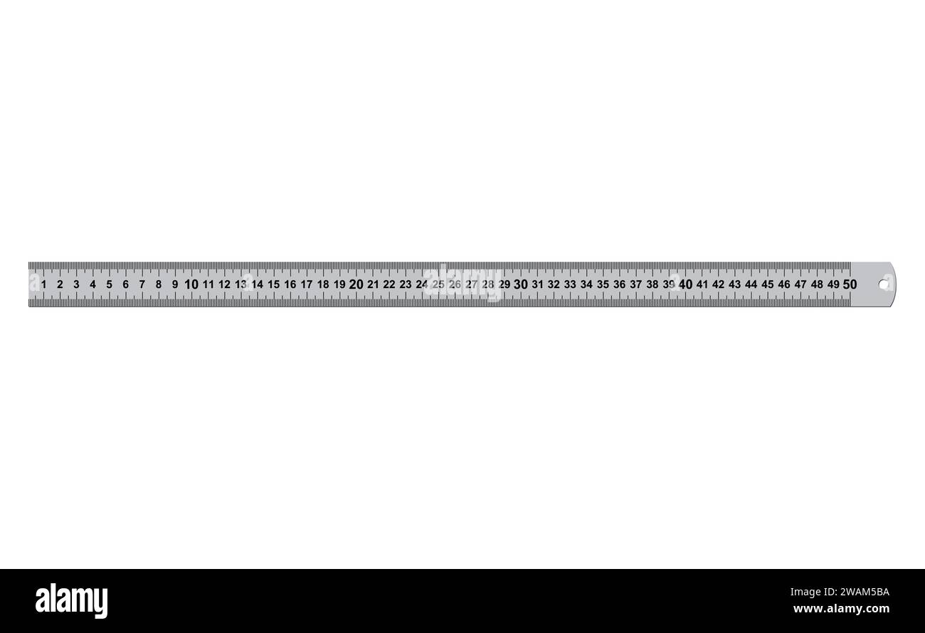 Metal rulers measuring tool 50 centimeters isolated on white background. Measure cm meter instrument, school metallic inch ruler metric tools geometri Stock Vector