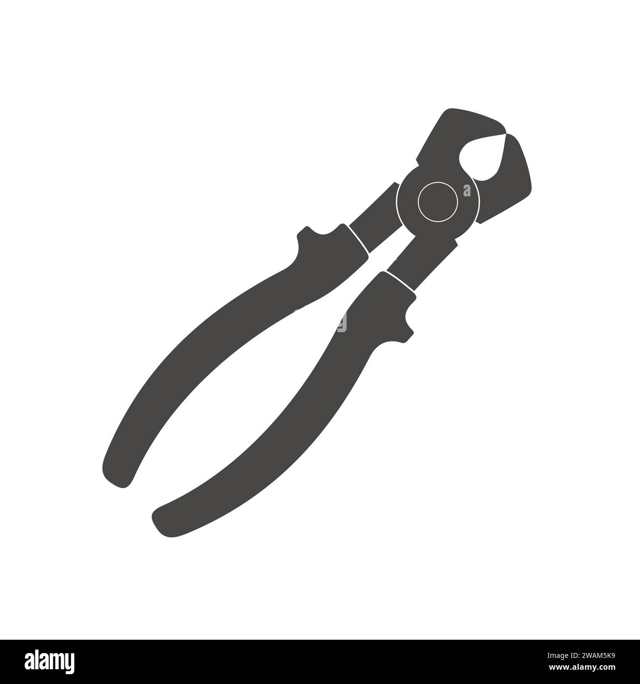 Cutting pliers icon isolated on white background. Builder, construction and repair hand tools with plastic handles. Cutting pliers pliers vector illus Stock Vector