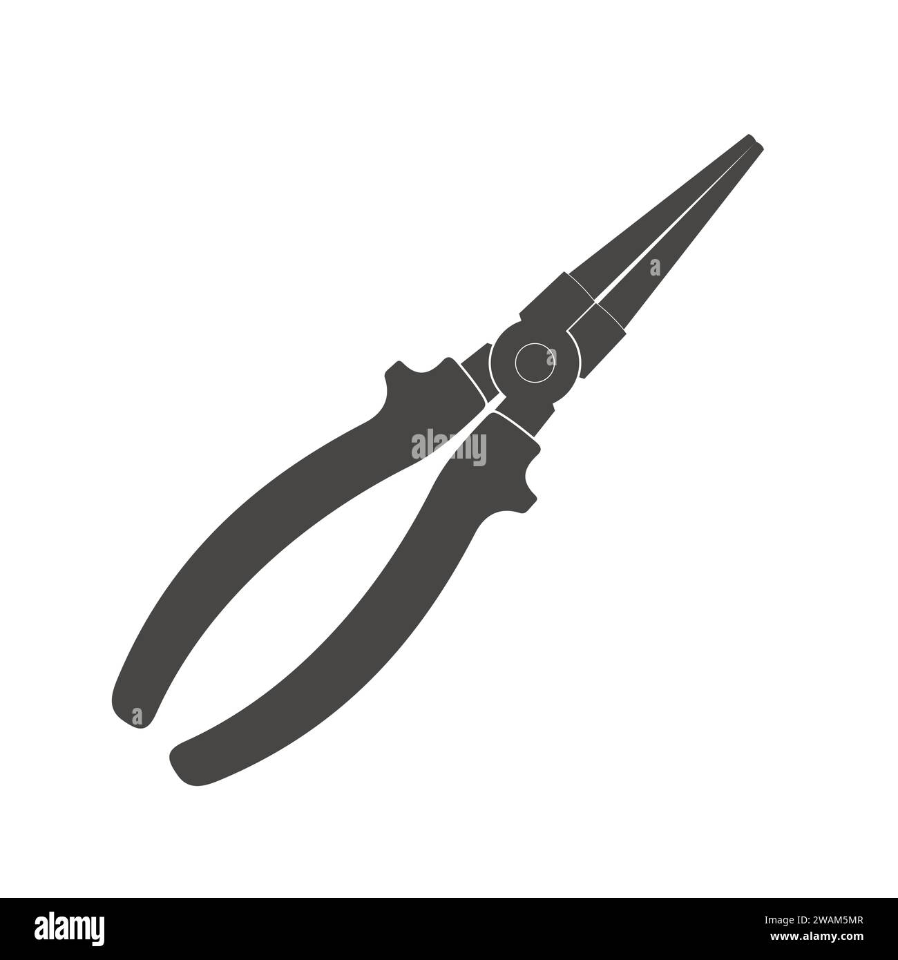 Pliers round icon isolated on white background. Builder, construction and repair hand tools with plastic handles. Long nose pliers vector illustration Stock Vector