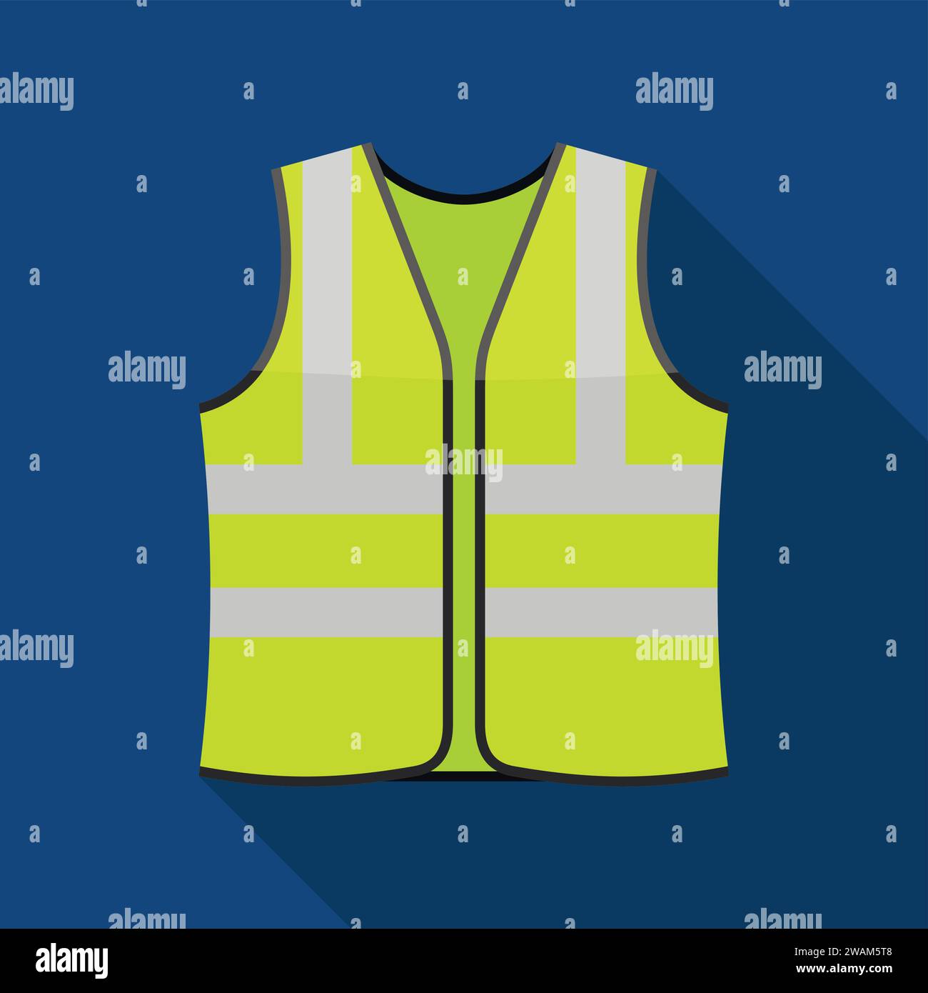 Safety vests icon on blue background with long shadow. Safety clothing with reflective stripes. Icon of safe uniform for workers. Vector Stock Vector