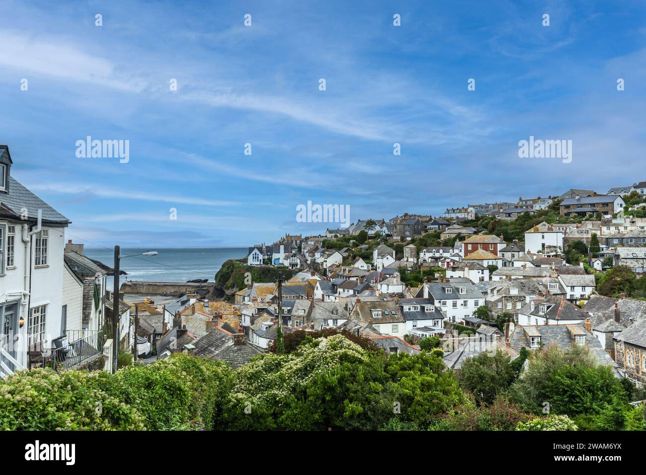 View over the pretty fishing village of Port Isaac on the North Cornwall coast, England UK, on a sunny summer day Stock Photo