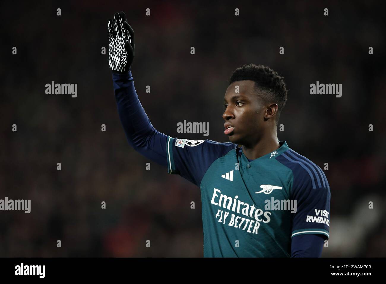 EINDHOVEN - Eddie Nketiah of Arsenal FC during the UEFA Champions League Group B match between PSV Eindhoven and Arsenal FC at Phillips Stadium on December 12, 2023 in Eindhoven, Netherlands. ANP | Hollandse Hoogte | Bart Stoutjesdijk Stock Photo