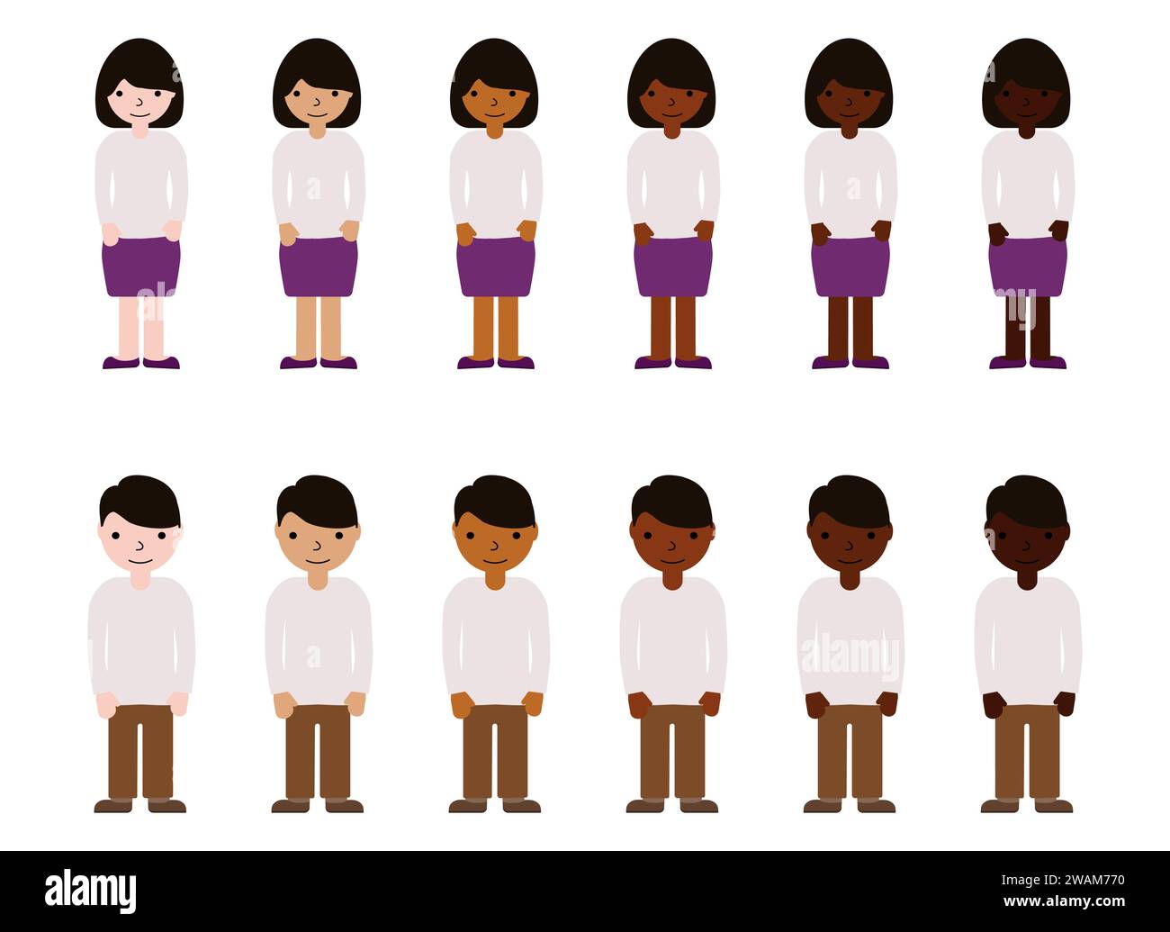 Women and men with different skin color. Adults people race diversity. Multinational vector illustration. Stock Vector