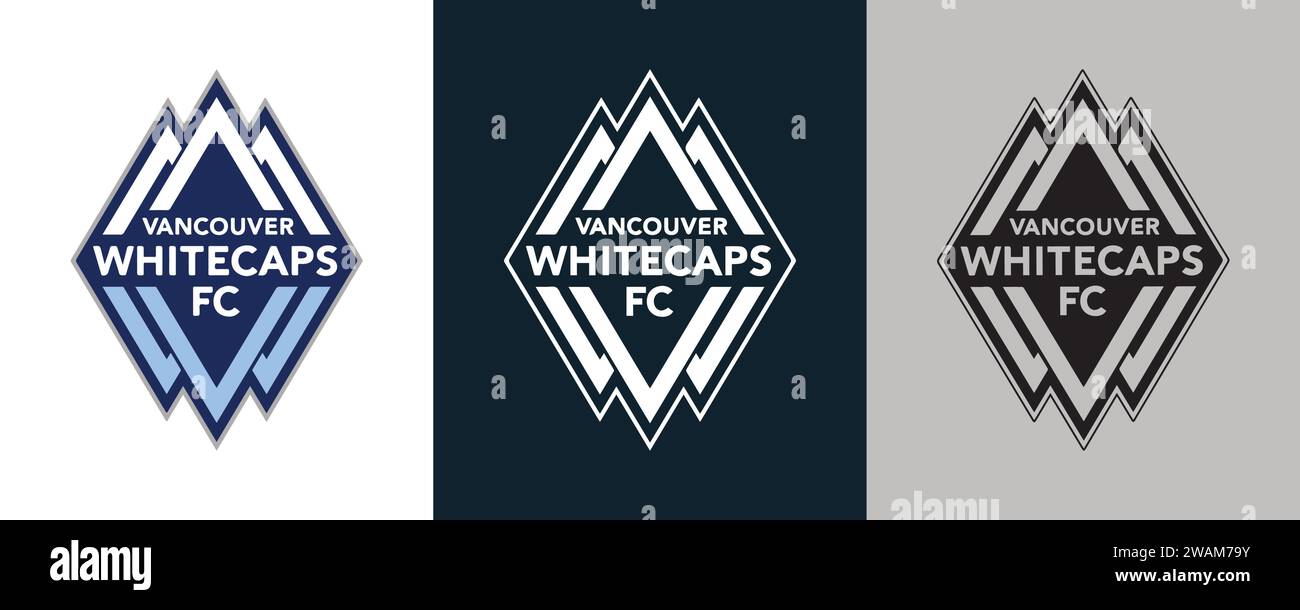 Vancouver Whitecaps FC Color Black and White 3 Style Logo Canadian professional football club Vector Illustration Abstract Editable image Stock Vector
