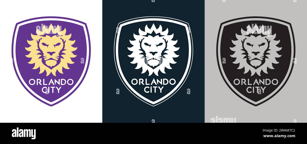 Orlando City SC Color Black and White 3 Style Logo USA professional football club Vector Illustration Abstract Editable image Stock Vector