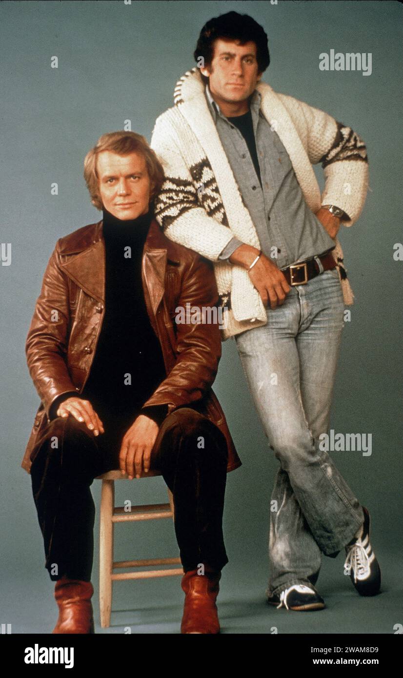 Circa 1979: Actors DAVID SOUL (left) and, PAUL MICHAEL GLASER on the set of 'Starsky & Hutch' in Los Angeles. (Credit Image: © Globe Photos/ZUMA Wire) EDITORIAL USAGE ONLY! Not for Commercial USAGE! Stock Photo