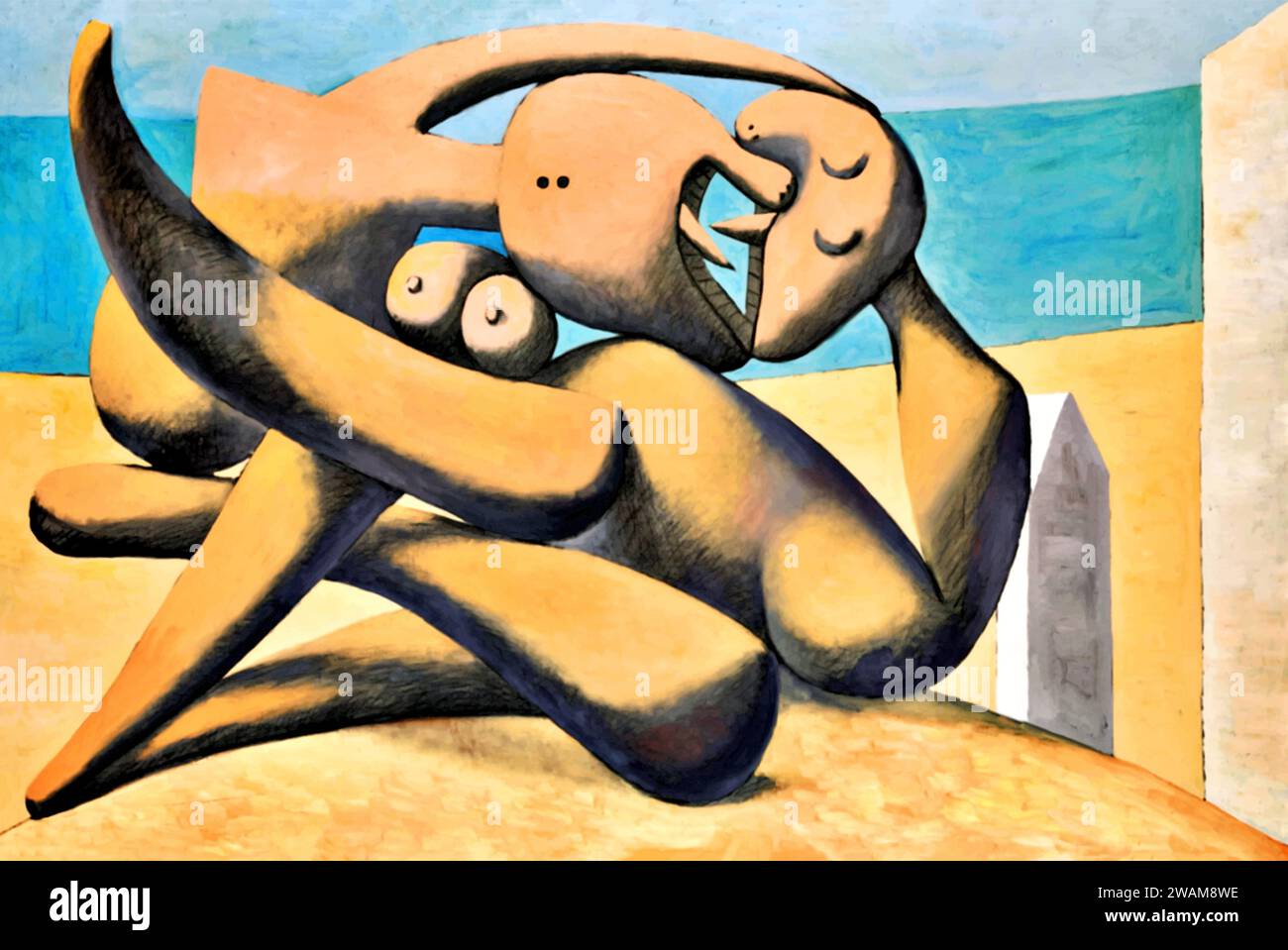 Figures by the Sea, 1931 (Painting) by Artist Picasso, Pablo (1881-1973) Spanish. Stock Vector