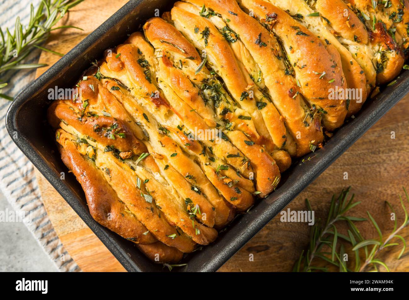 Homemade Rosemary Pull Apart Bread with Garlic Stock Photo Alamy