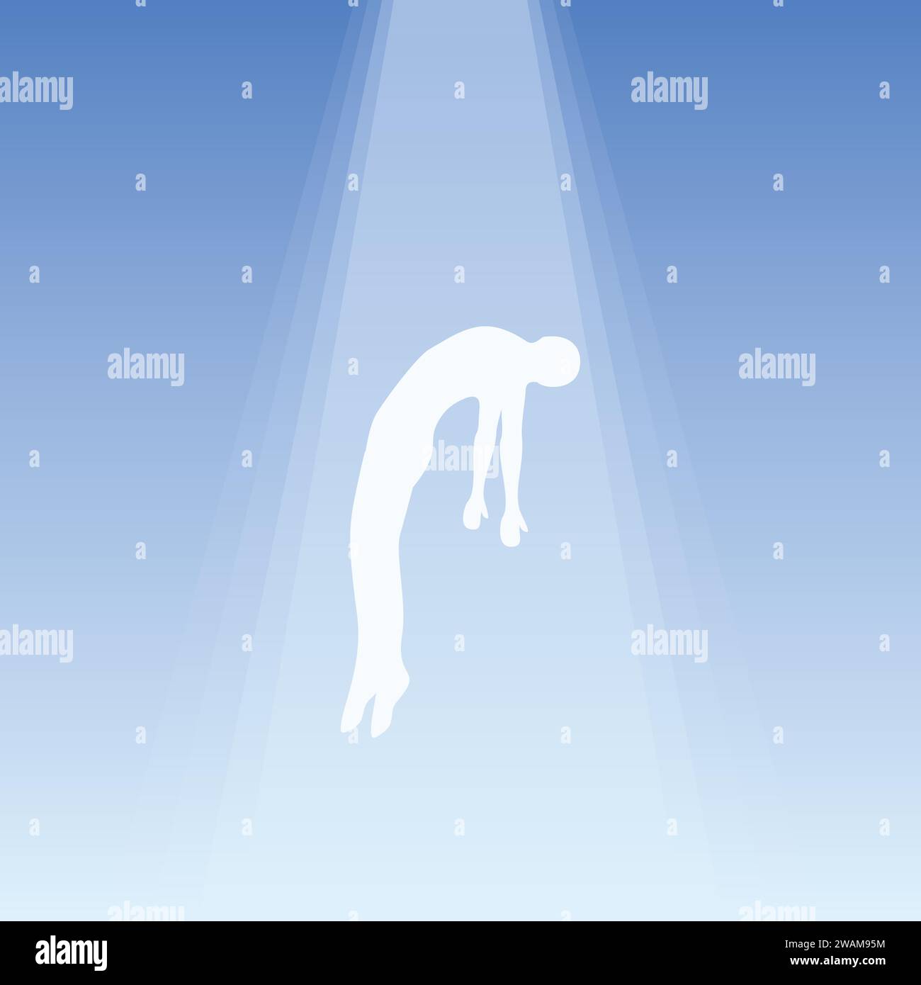The soul flies to heaven, ghost of a man taken up into heaven. Soul ascension in heavenly light, Consciousness and body human faith and person. Afterl Stock Vector