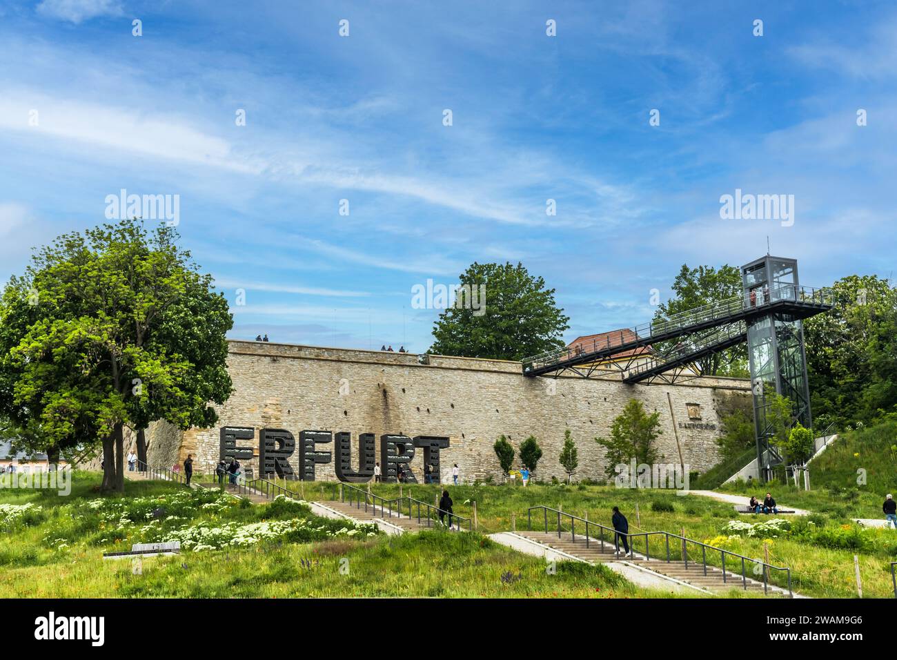 Erfurt, Germany - May 20, 2023: The lettering of the city of Erfurt in Germany in large capital letters that are filled with plants. Copy space. Stock Photo