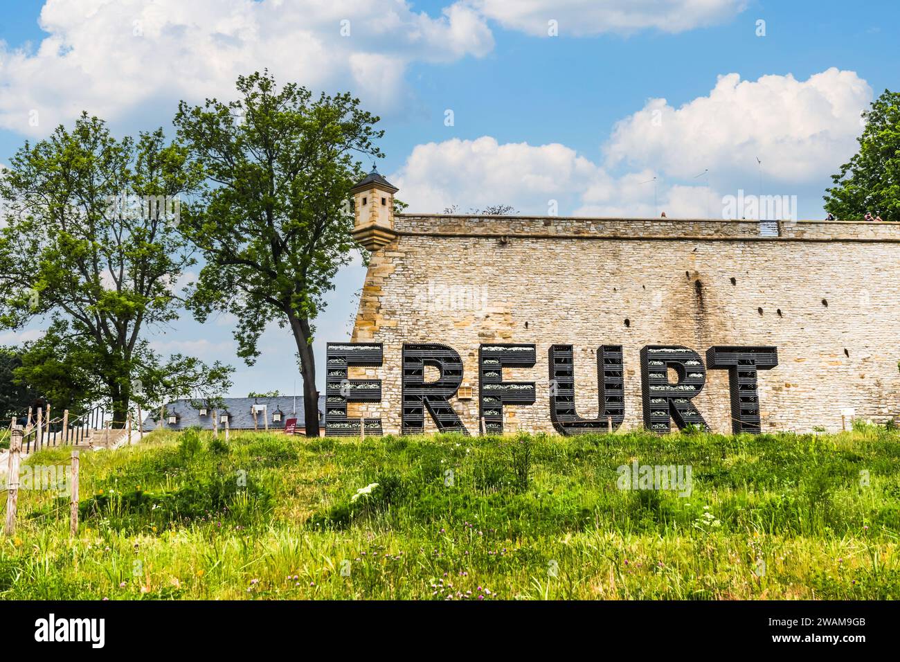 Erfurt, Germany - May 20, 2023: The lettering of the city of Erfurt in Germany in large capital letters that are filled with plants Stock Photo