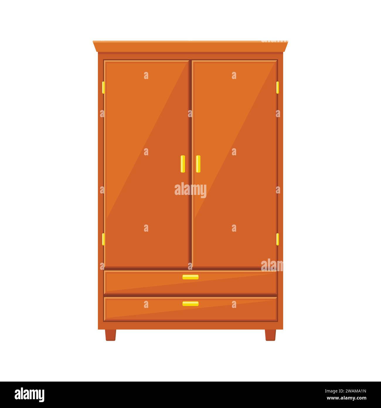 Closed wardrobe isolated on white background. Natural wooden Furniture