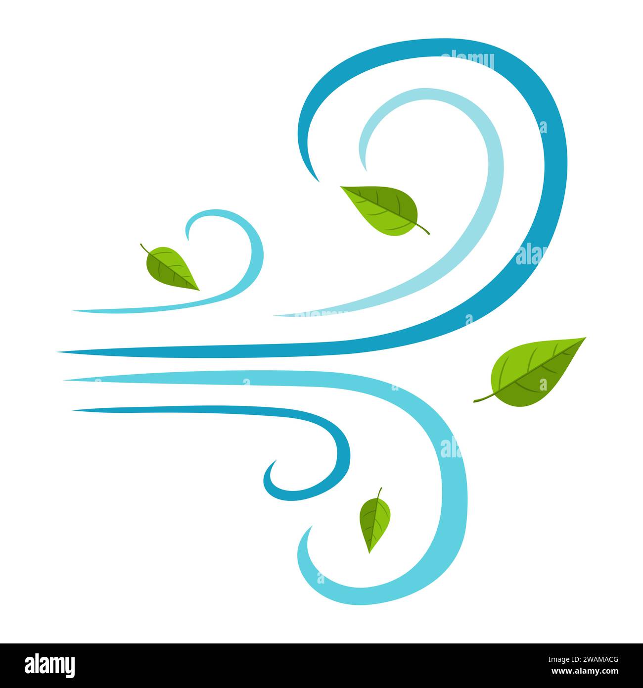 Blowing wind with flying leaves icon isolated on white background. Weather sign vector illustration. Stock Vector