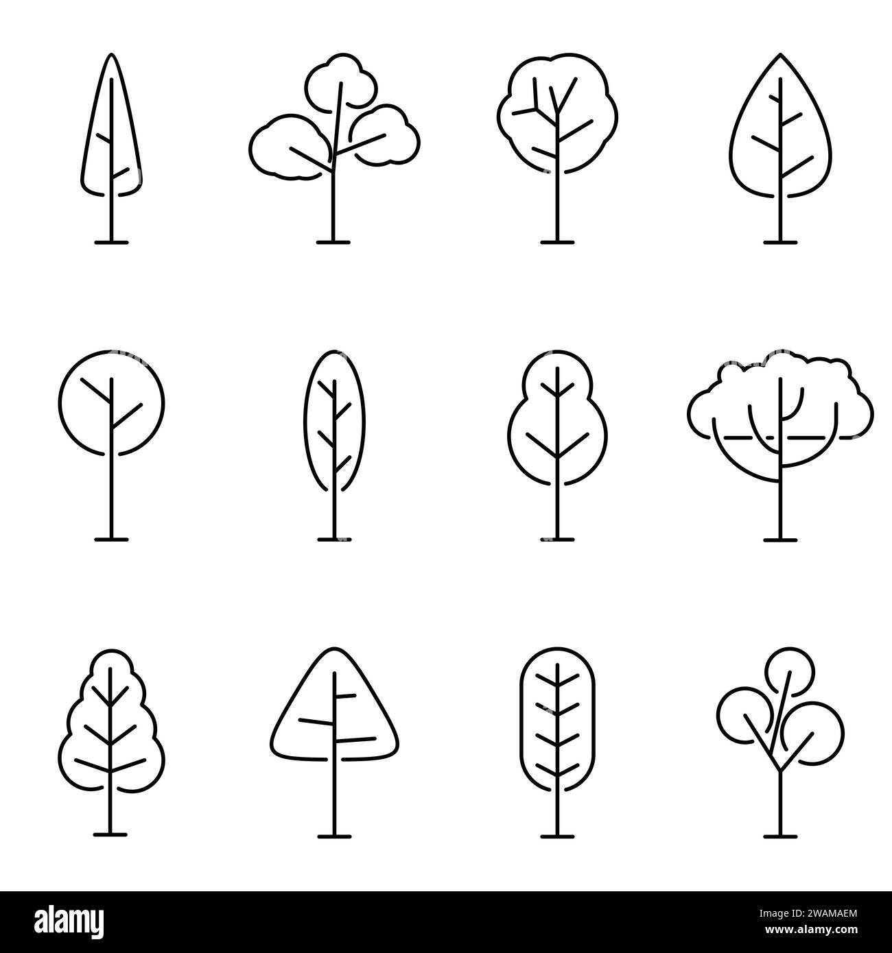 Trees line icon set isolated on white background. Simple and minimalist ...