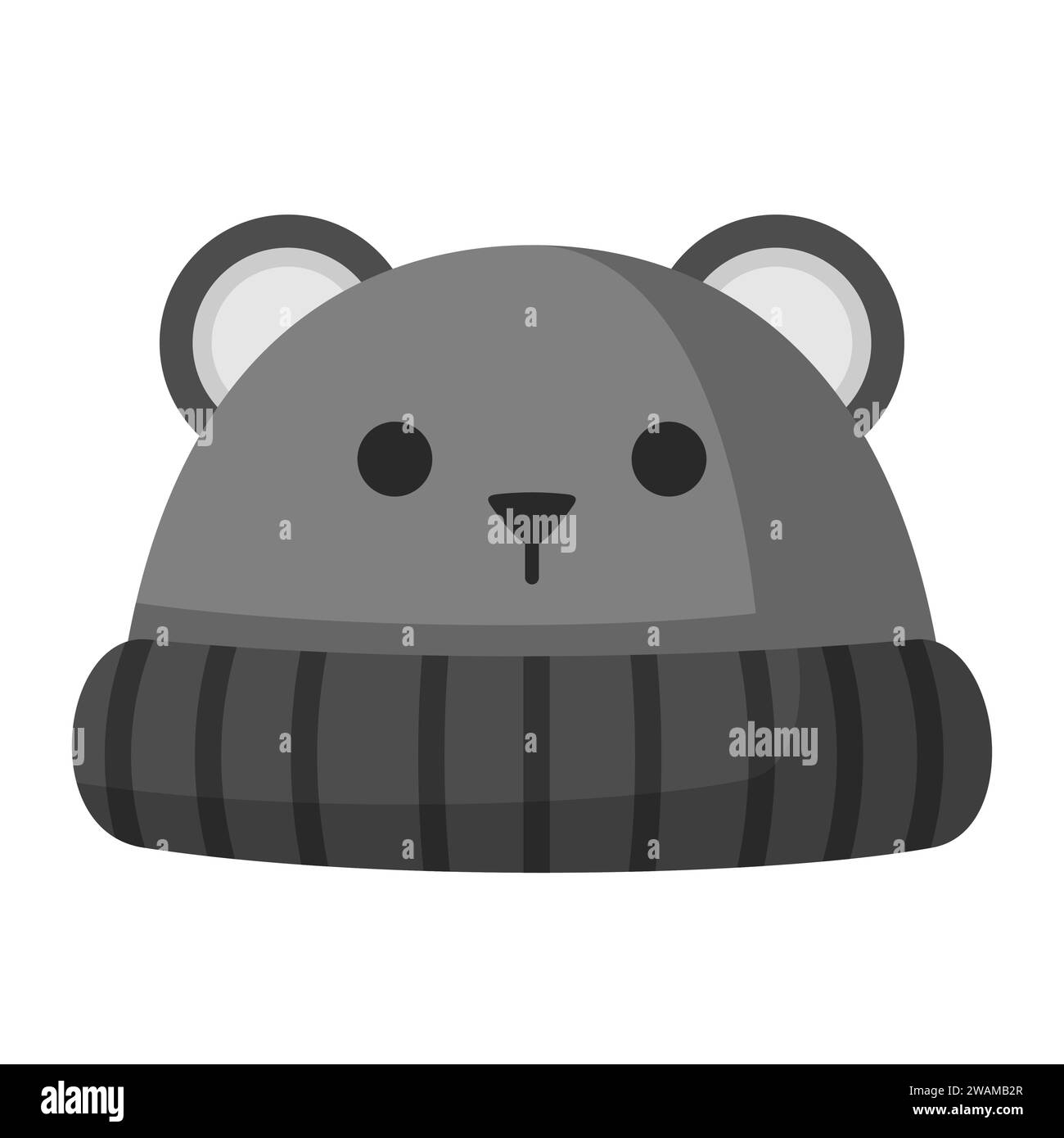 Winter hat with ears mouse or bear icon isolated on white background. Knitting headwear with two long ear flaps and cap for cold weather. Outdoor clot Stock Vector