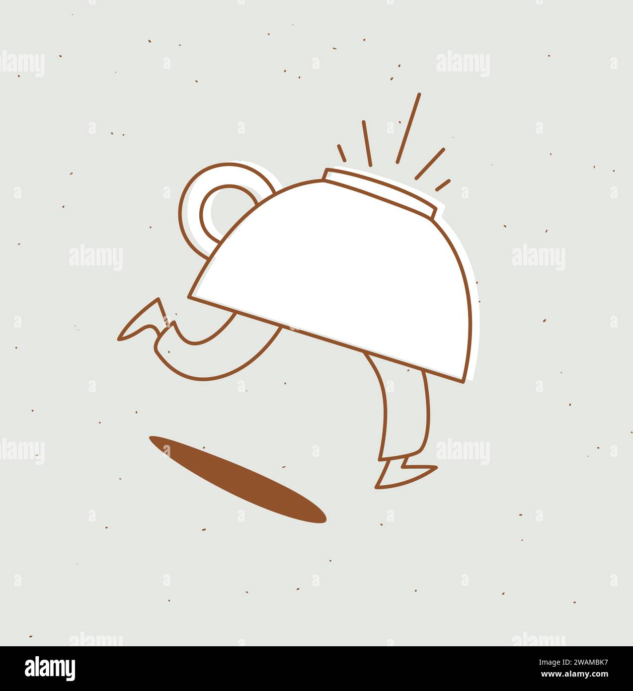 Running inverted cup of coffee drawing in cartoon flat line style on beige background Stock Vector