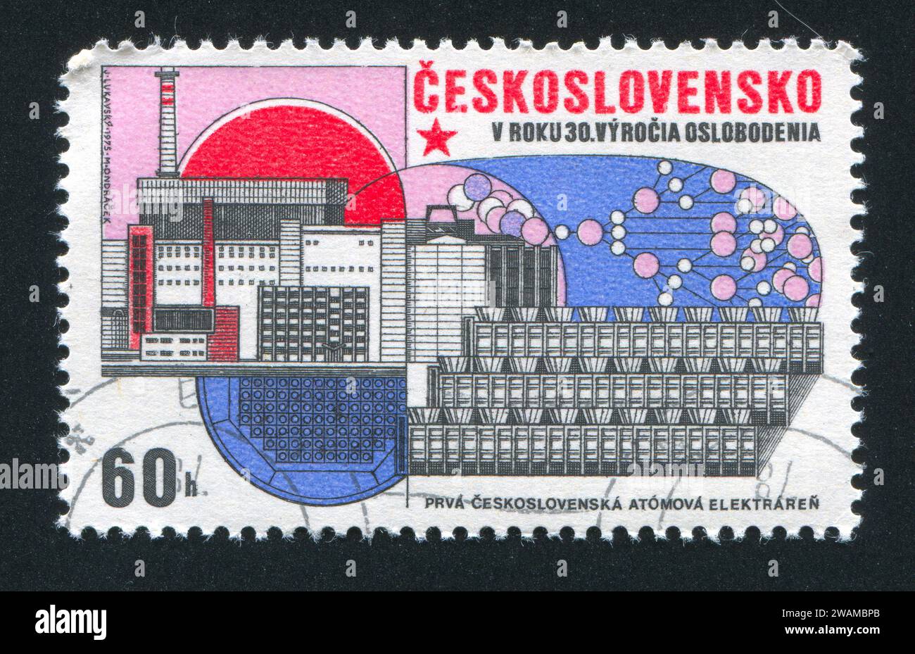 CZECHOSLOVAKIA - CIRCA 1975: stamp printed by Czechoslovakia, shows Atomic power station, circa 1975 Stock Photo