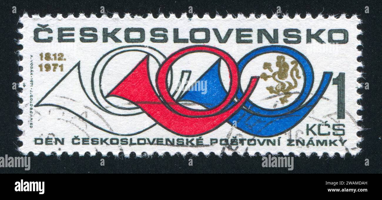 CZECHOSLOVAKIA - CIRCA 1971: stamp printed by Czechoslovakia, shows Post Horns and Lion, circa 1971 Stock Photo