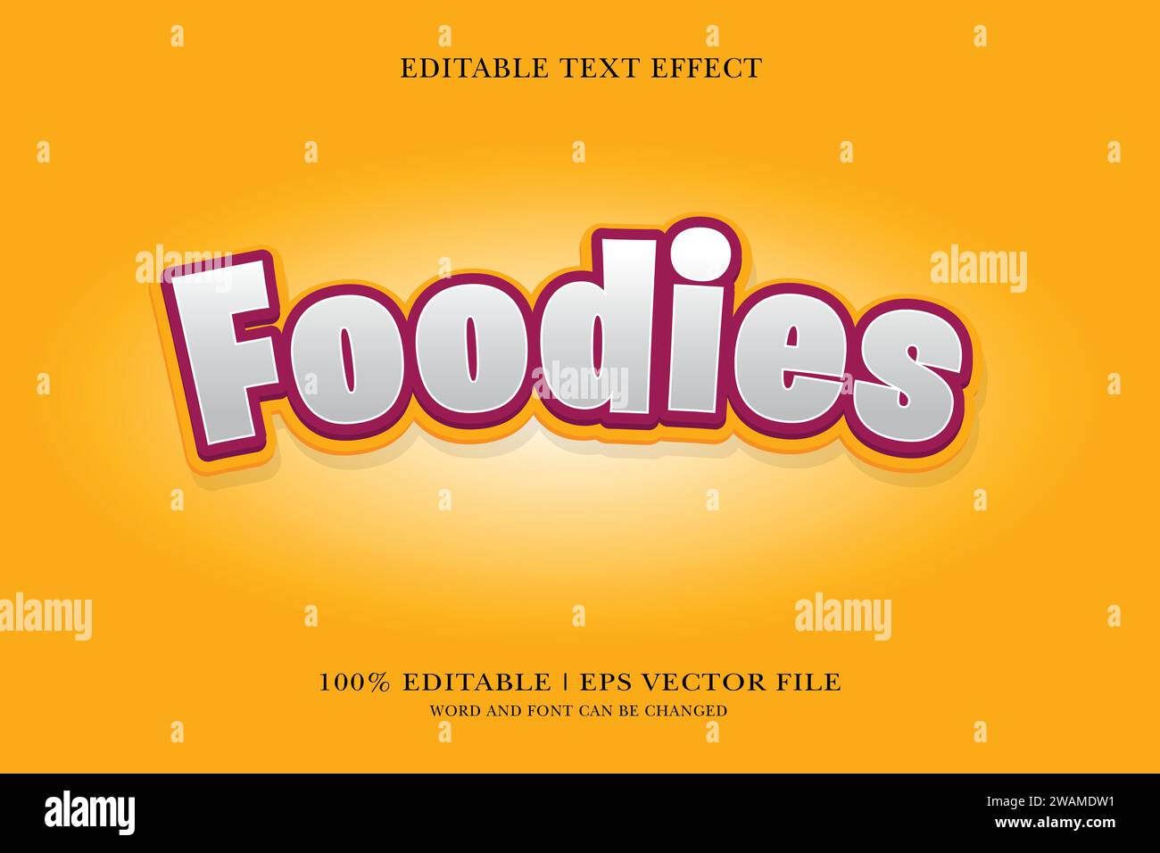 Foodies Editable text Effect with 3d vector design Stock Vector