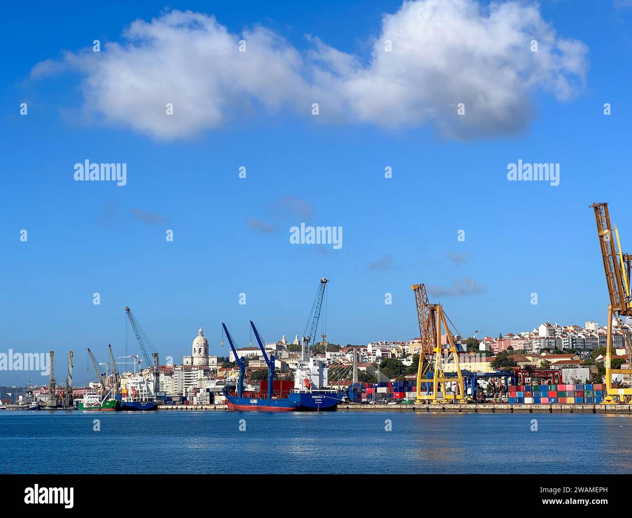 Lisbon port seen from Tagus River Stock Photo - Alamy