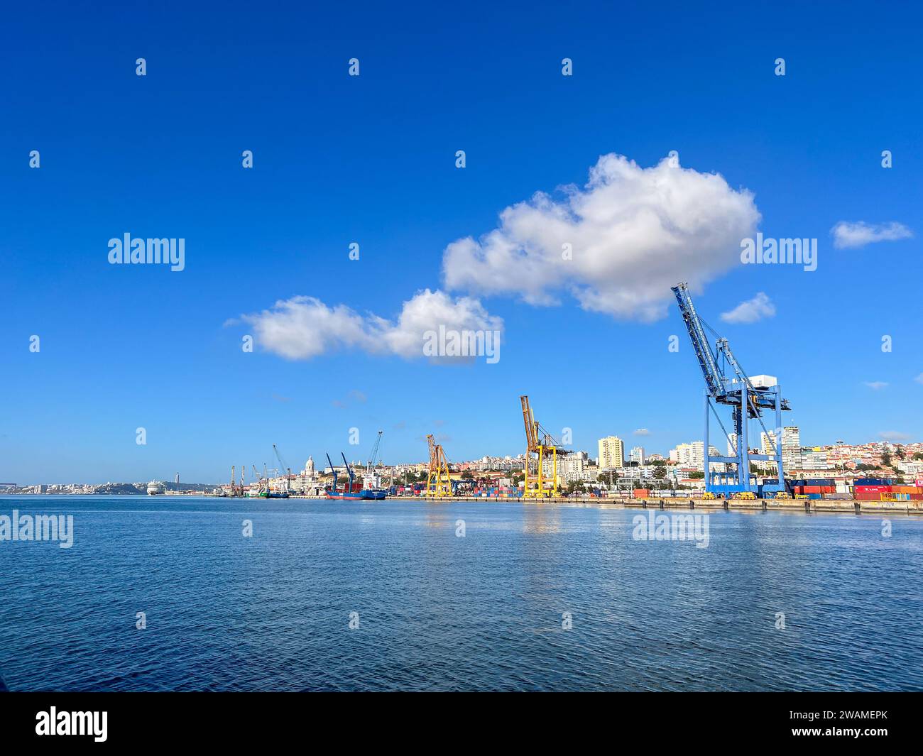 Lisbon port seen from Tagus River Stock Photo - Alamy