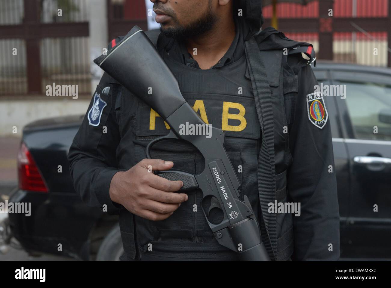 Dhaka, Bangladesh. 6th Jan, 2024. A member of the Rapid Action ...