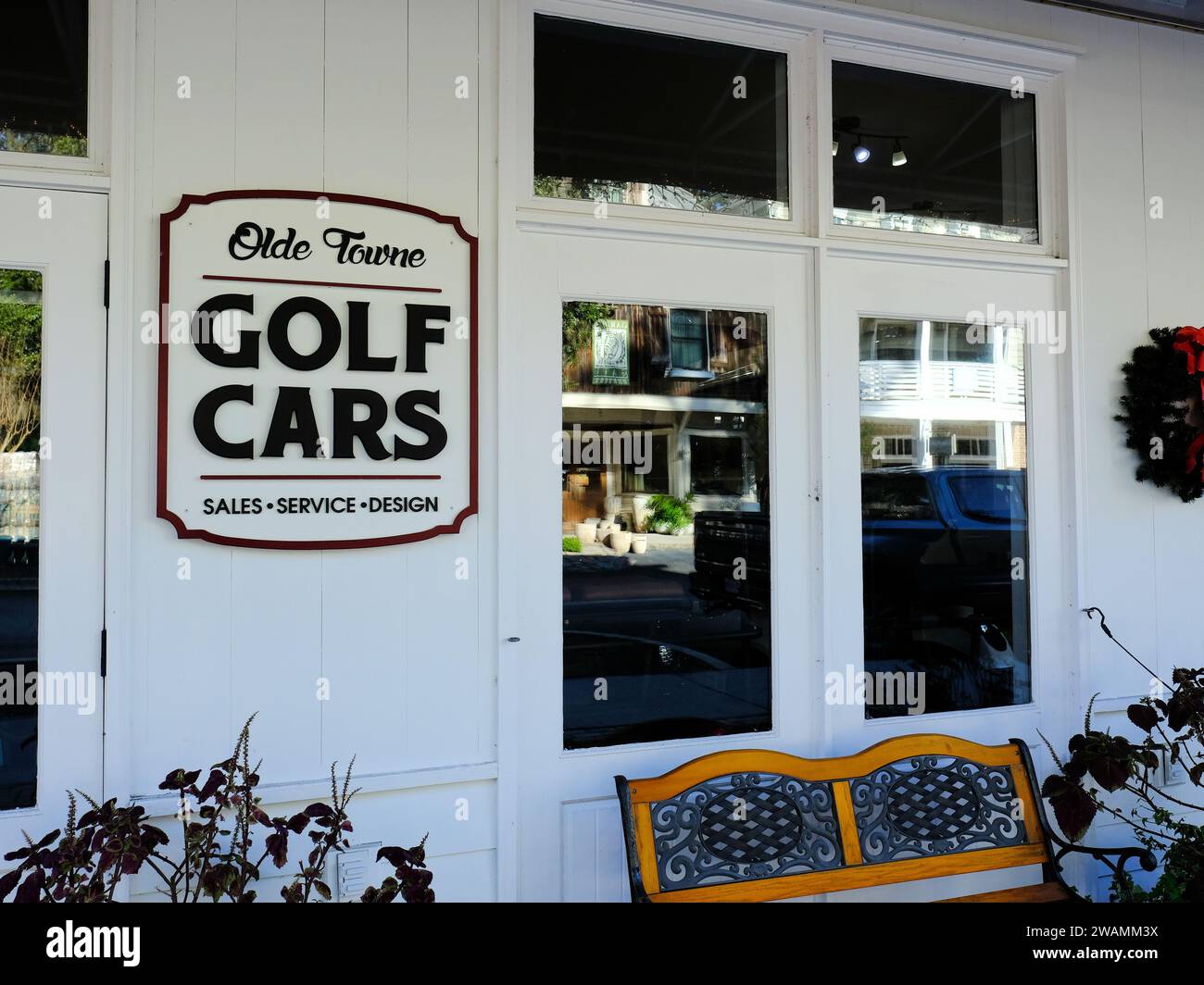 Sign at Old Towne Golf Cars in Bluffton, South Carolina; golf cart retailer, with sales, service and custom design of carts. Stock Photo