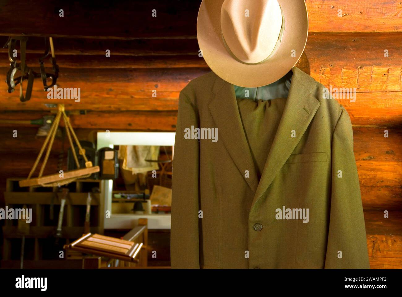 Display at Combination Building, Lochsa Historical Ranger Station, Northwest Passage Scenic Byway, Clearwater National Forest, Idaho Stock Photo