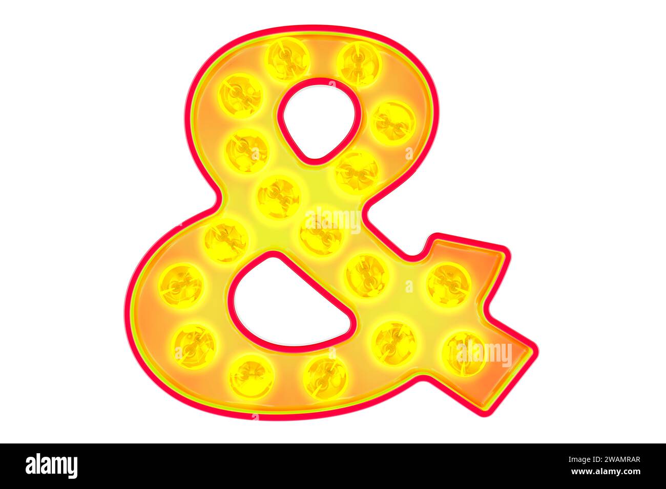 Light bulb ampersand symbol, glowing retro font. 3D rendering isolated on white background Stock Photo