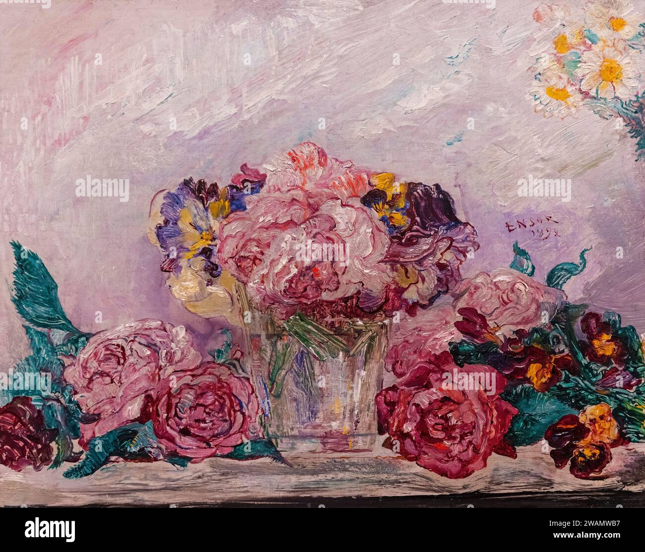Roses, still life painting by James Ensor, 1892, Oostende, Belgium. Stock Photo