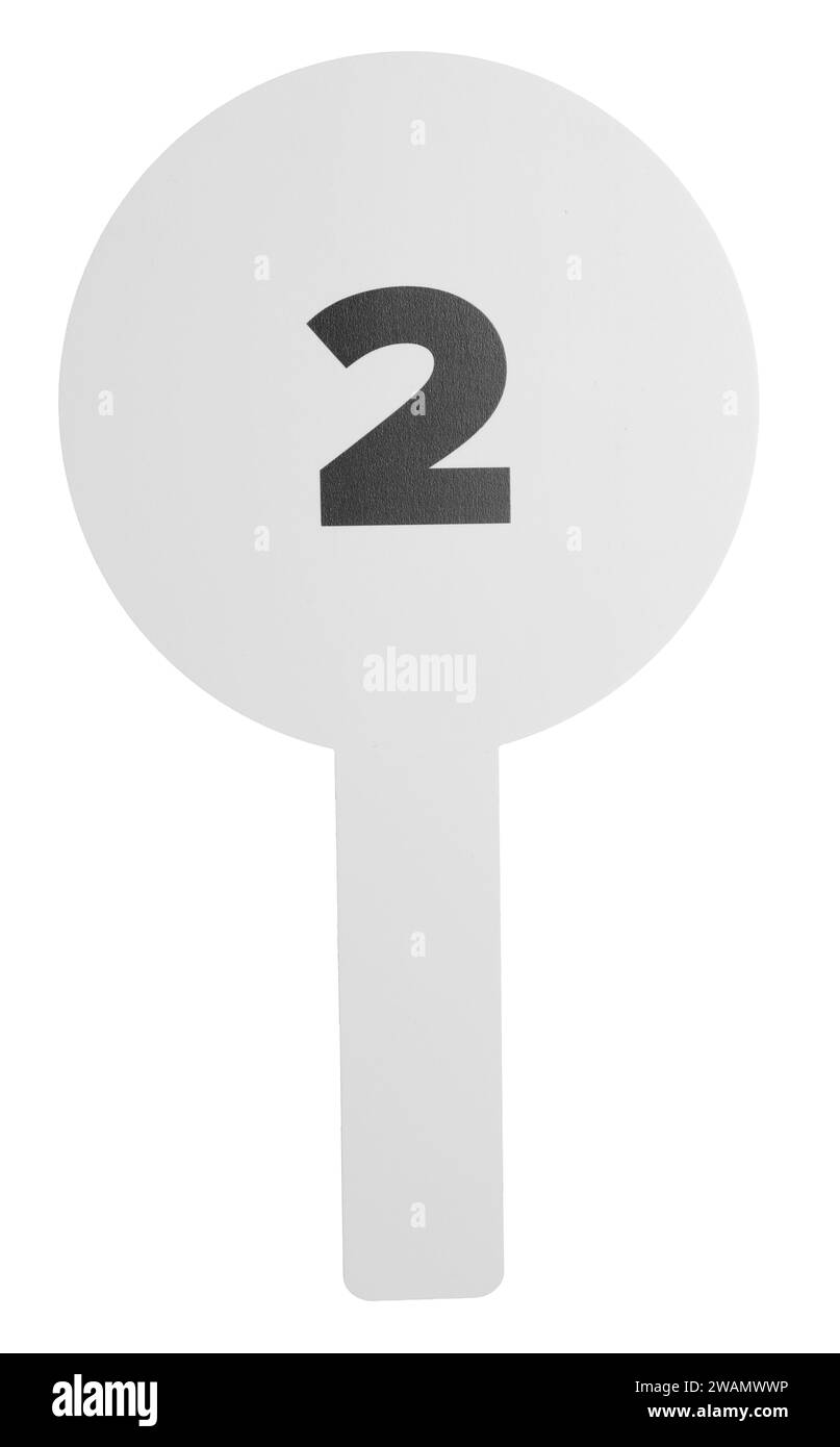 Auction paddle with number 2 isolated on white Stock Photo