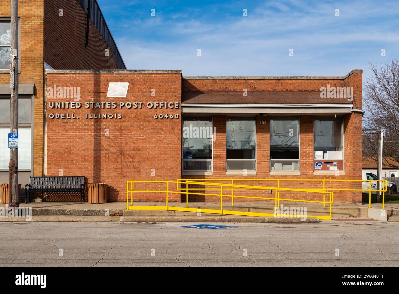 Odell, Illinois - United States - January 2nd, 2024: Exterior of the US Post Office in downtown Odell, Illinois, USA. Stock Photo