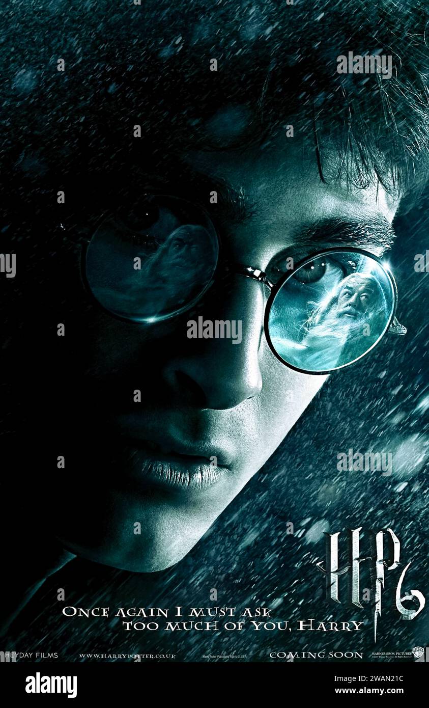 Harry Potter and the Half-Blood Prince (2009) directed by David Yates and starring Daniel Radcliffe, Emma Watson and Rupert Grint. As Harry Potter begins his sixth year at Hogwarts, he discovers an old book marked as 'the property of the Half-Blood Prince' and begins to learn more about Lord Voldemort's dark past. Photograph of an original 2009 US advance poster. ***EDITORIAL USE ONLY*** Credit: BFA / Warner Bros Stock Photo