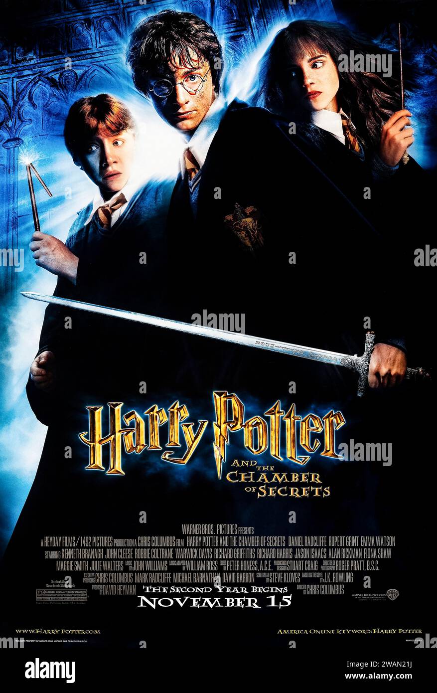 Harry Potter and the Chamber of Secrets (2004) directed by Chris Columbus and starring Daniel Radcliffe, Emma Watson, Rupert Grint and Gary Oldman. Harry Potter, Ron and Hermione return to Hogwarts School of Witchcraft and Wizardry for their third year of study, where they delve into the mystery surrounding an escaped prisoner who poses a dangerous threat to the young wizard. Photograph of an original 2004 US one sheet poster. ***EDITORIAL USE ONLY*** Credit: BFA / Warner Bros Stock Photo