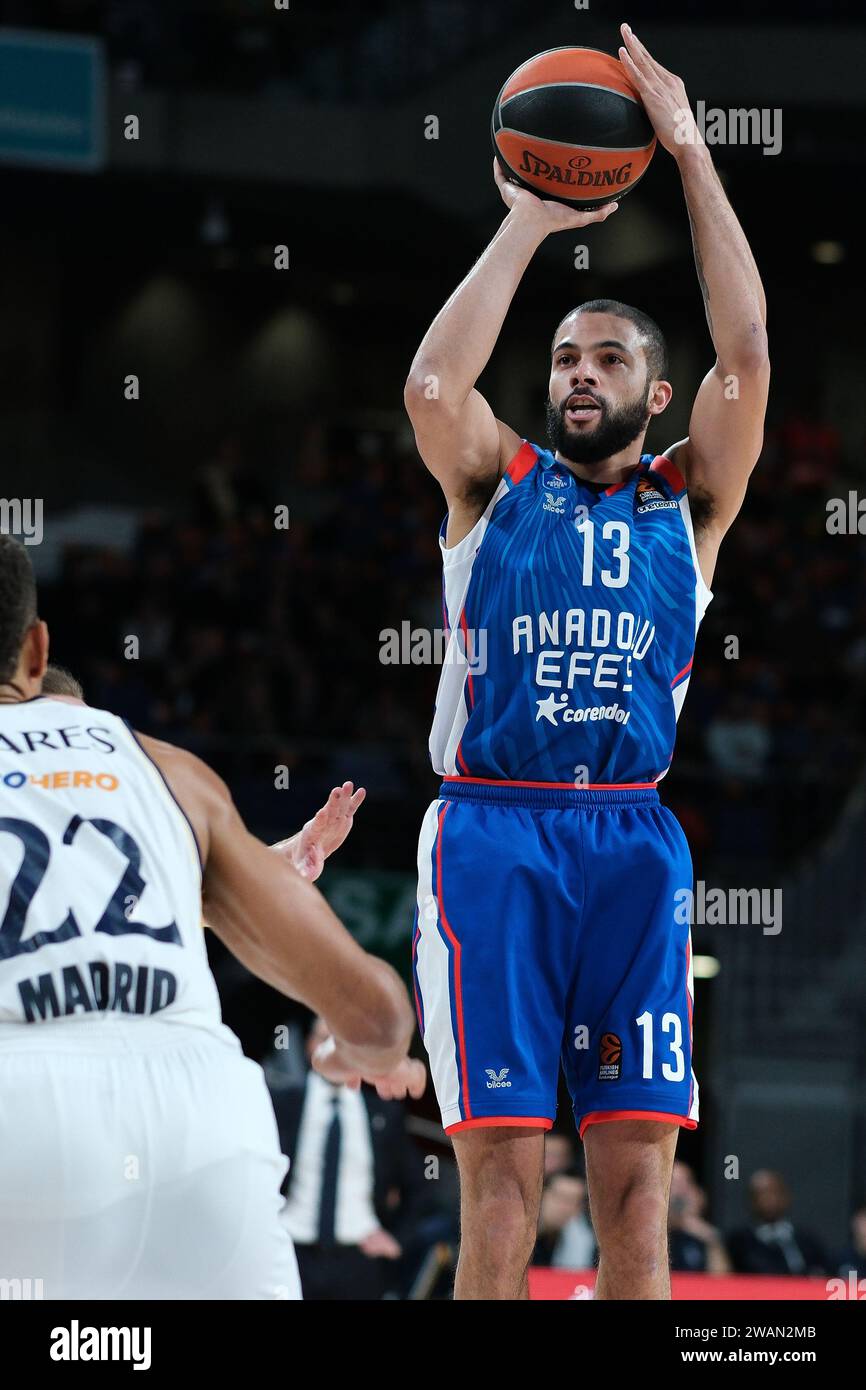 Thompson Darius  of Anadolu Efes Istanbul during the Turkish Airlines EuroLeague match between Real Madrid and Anadolu Efes WiCenter on January 05, 20 Stock Photo