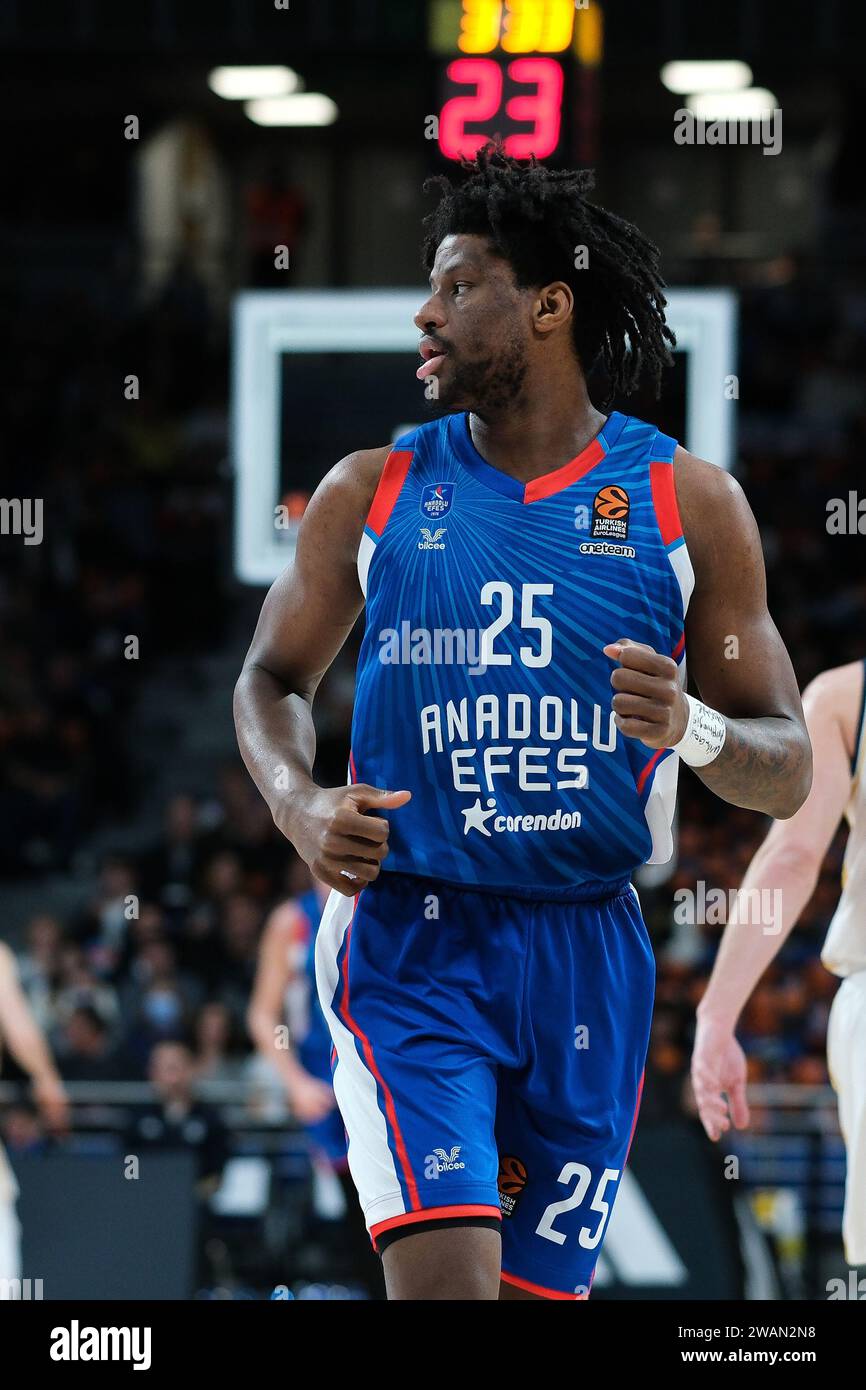 Oturu Daniel  of Anadolu Efes Istanbul during the Turkish Airlines EuroLeague match between Real Madrid and Anadolu Efes WiCenter on January 05, 2024 Stock Photo