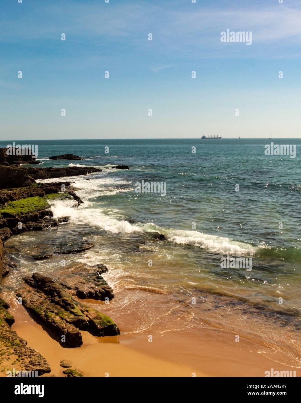View of the rocks of Praia da Azarujinha, in Estoril, Portugal, Europe Stock Photo