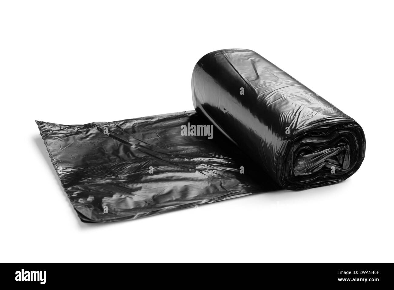 Black roll of garbage bags isolated on white background Stock Photo - Alamy