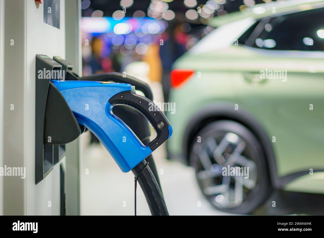 Fast EV chargers in a park setting charging stations stand ready to