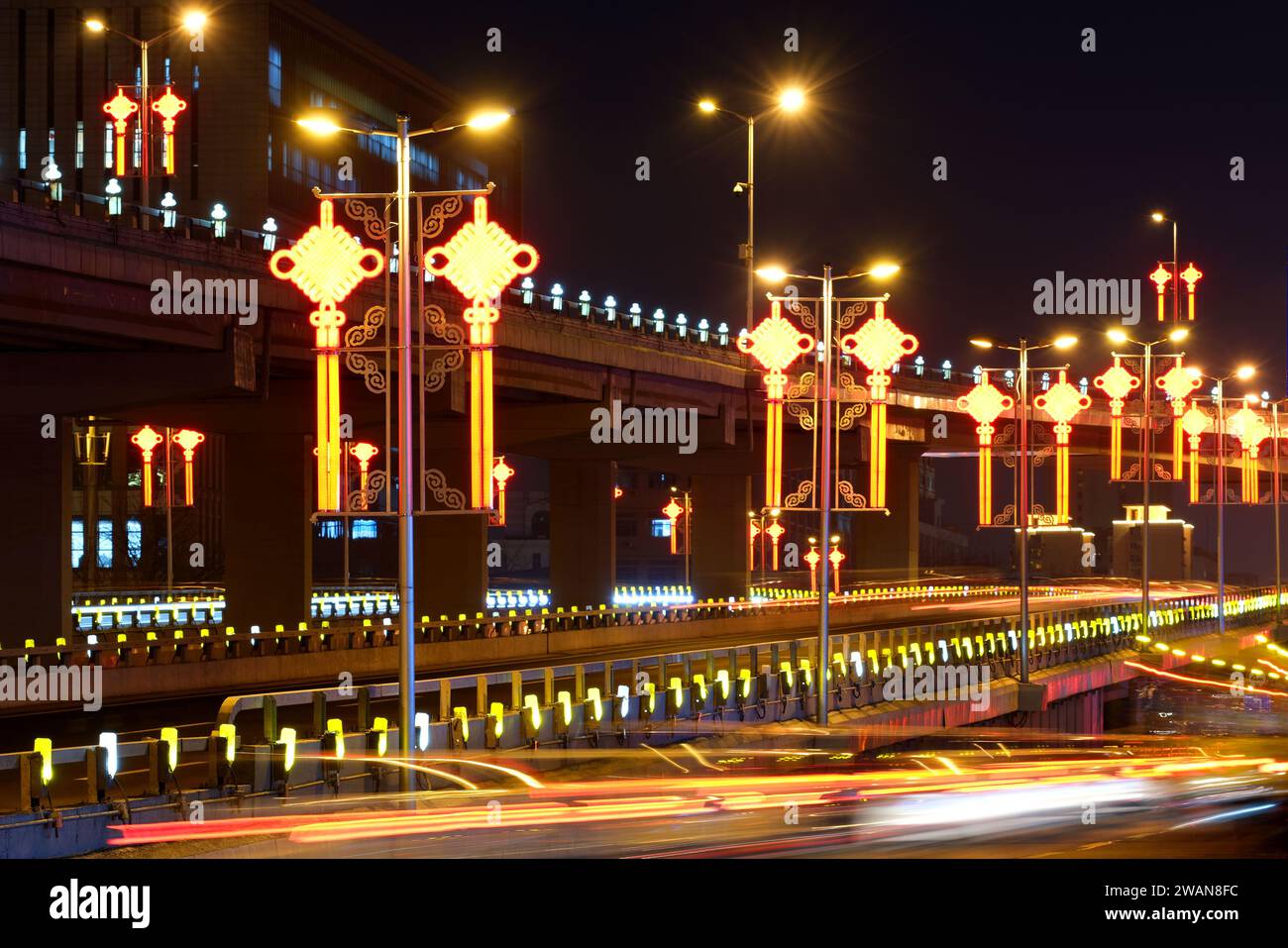 BEIJING, CHINA JANUARY 5, 2024 The brightly lit Muxidi overpass on