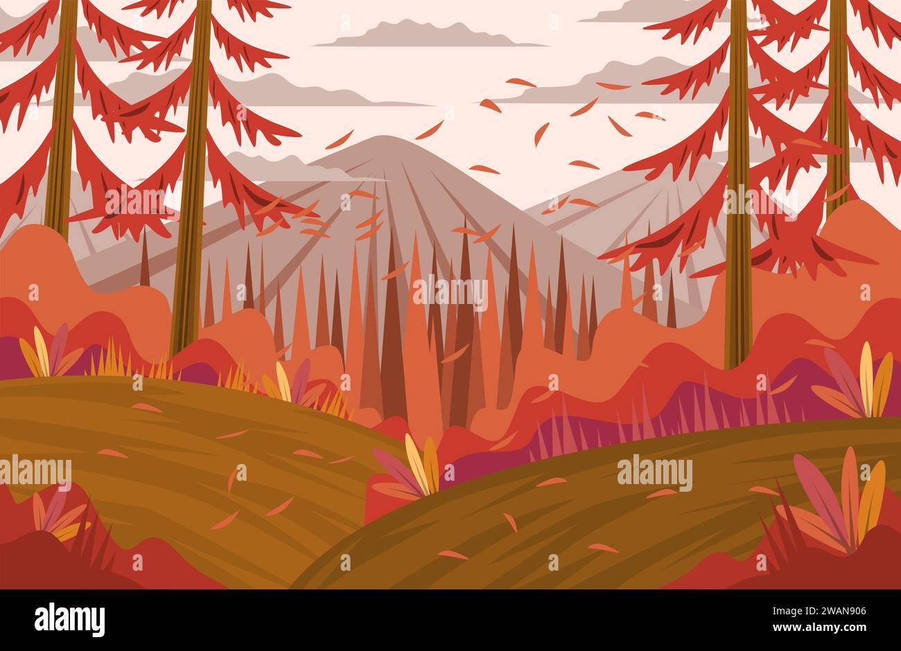 flat landscape nature view mountain illustration Stock Photo - Alamy