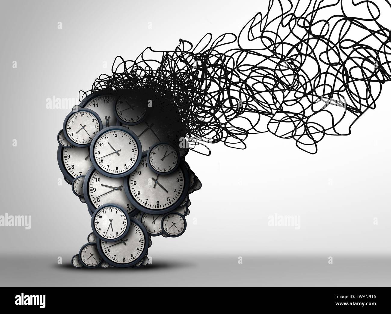 Time stress concept and Anxiety and deadline psychology pressures or work scedule stress representing hours and minutes as a business concept Stock Photo