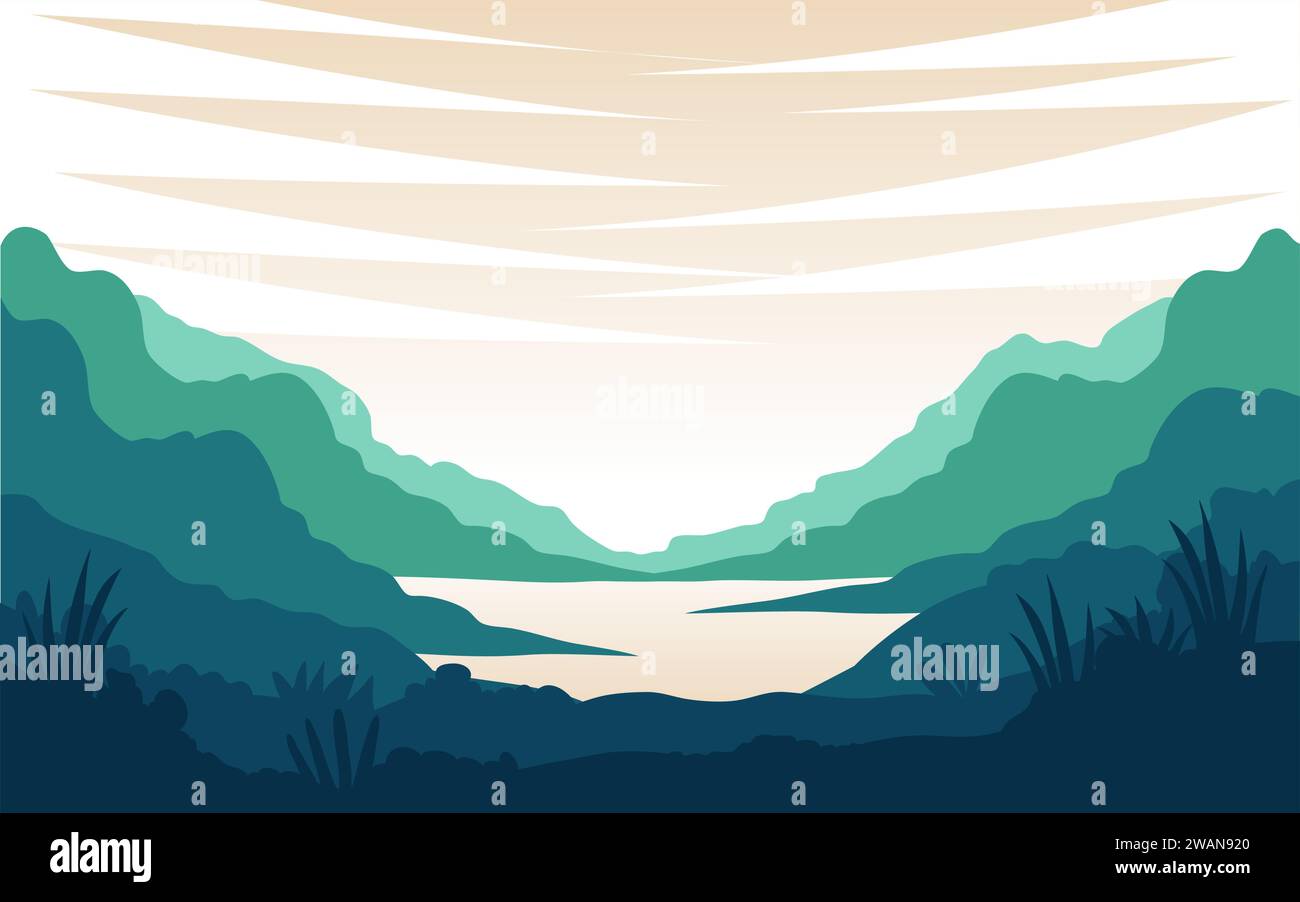 flat landscape nature view mountain illustration Stock Vector Image ...