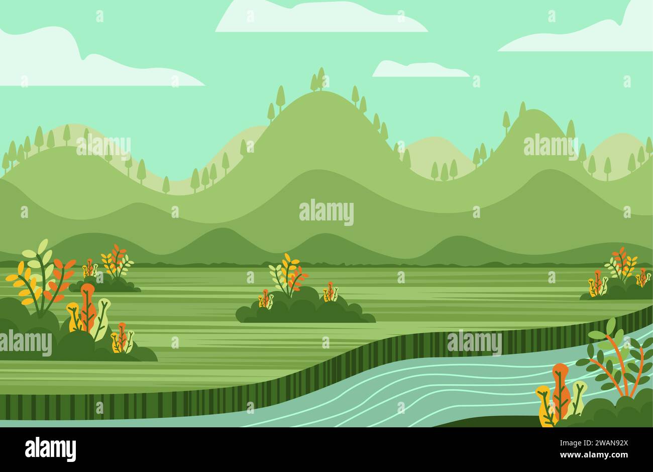 flat landscape nature view mountain illustration Stock Vector Image ...