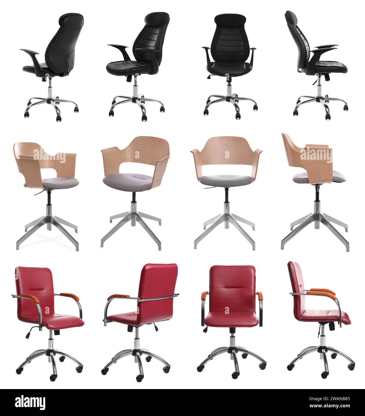 Different office chairs isolated on white, set Stock Photo